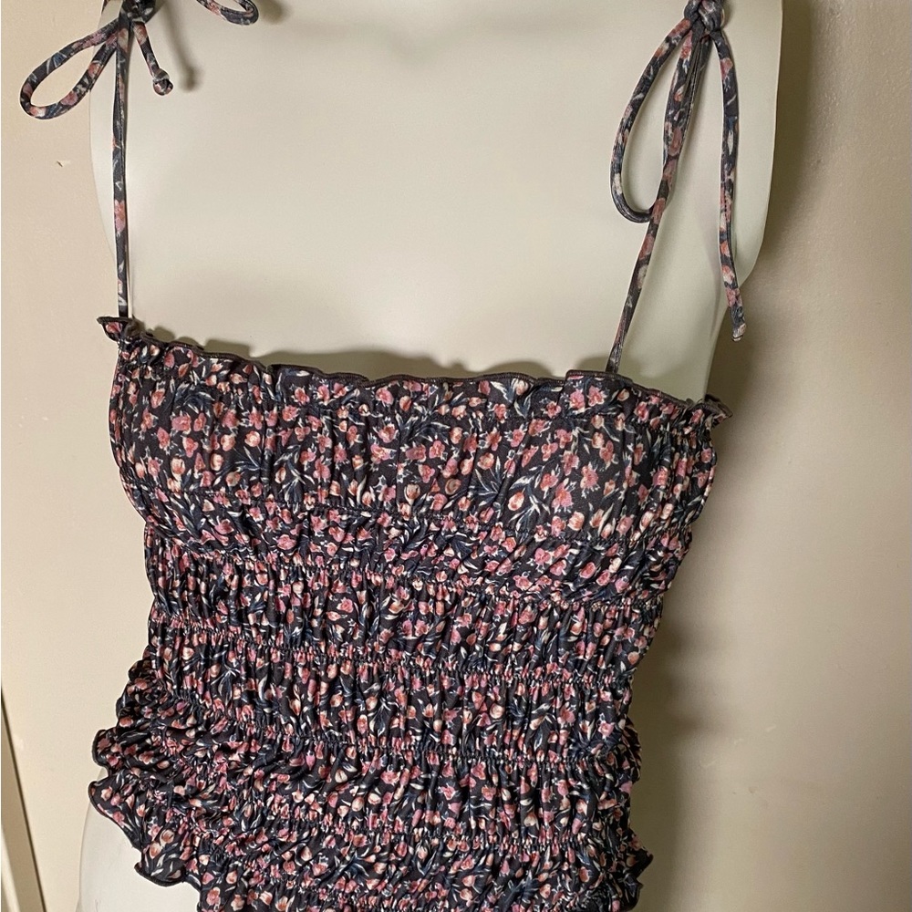 Floral scrunch tank top with tie straps
